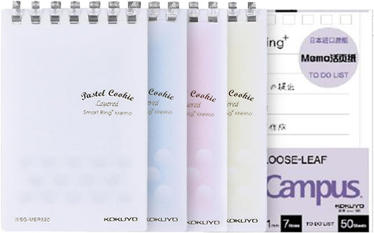 KOKUYO Small Notebooks, 4 Pack 3"x5" Pocket Refillable Spiral Notepads 20 Blank Sheets Each and Extra 50 To-do List Sheets, Little Mini Notebook with PVC Cover to Stay Organized for Work or School