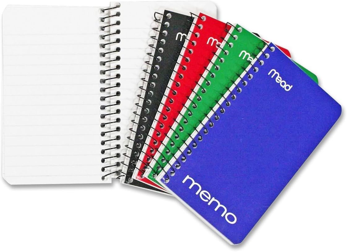 Mead Spiral Memo Notebook, 8 Pack, Pocket Notebook, College Ruled Paper, 3" x 5", 60 Sheets per Notebook, Assorted Colors (73605)