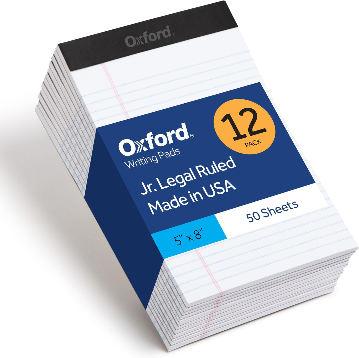 Oxford Legal Pads, 12 Pack, Premium Note Pads, 50 Legal Ruled 5" x 8" Sheets, Bright White Paper with Firm Back, Small Portable Notepads