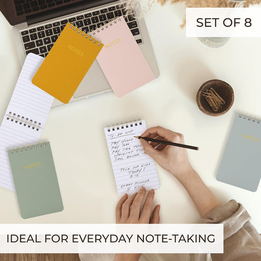 Aesthetic Pocket Notebooks Set Of 8 - Small 3x5 Spiral Notepads for Women