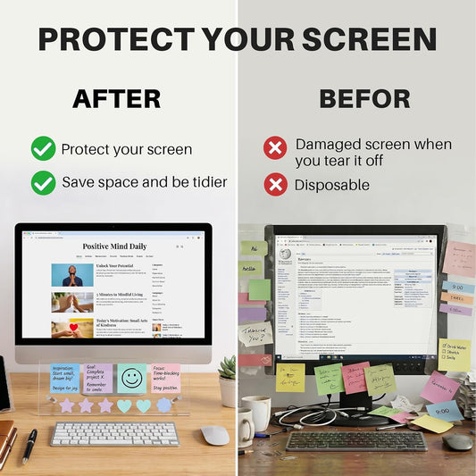 Monitor Memo Board Holder 14"x5", Office Organization Memo Holders for Computer Sticky Note Holder, Space-Saving Under Monitor, Movable & Reusable, Screen Saver for Office & Home Desktop Decor