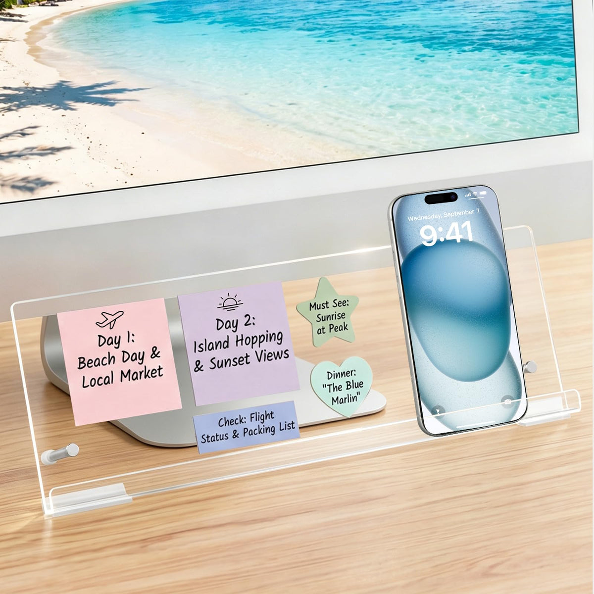 Monitor Memo Board Holder 14"x5", Office Organization Memo Holders for Computer Sticky Note Holder, Space-Saving Under Monitor, Movable & Reusable, Screen Saver for Office & Home Desktop Decor