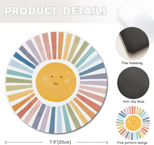 Boho Colorful Sunshine Rainbow Mouse Pad, Cute Sunshine Mouse Pads Mousepad for Desk Home Office Dorm Computers Laptop, Boho Office Supplies Desk Accessories, 7.9x7.9 Inch