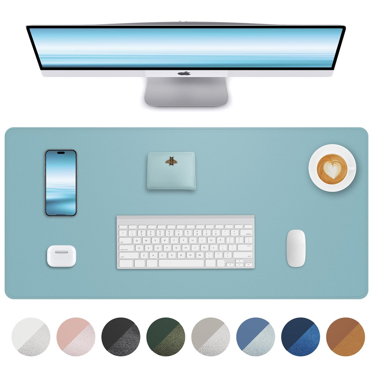 AFIING Desk Pad Protector 23.6" x 13.7" - Non-Slip Waterproof PU Leather Desk Mat for Mouse, Keyboard, Laptop, Office and Home Workspace (Beige)