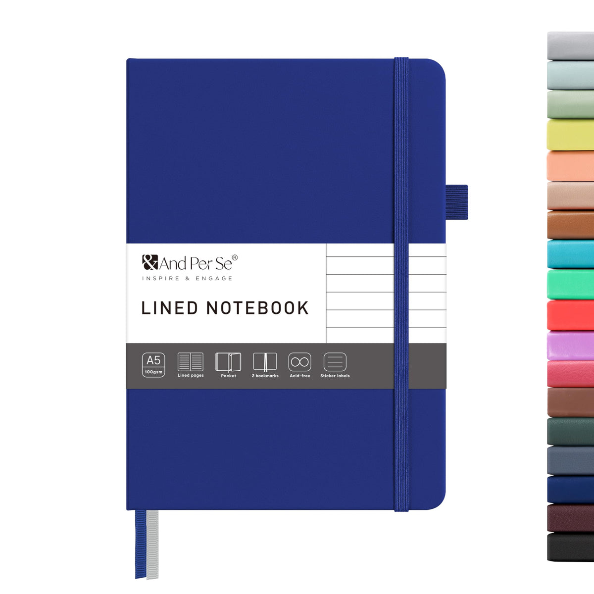 &And Per Se Lined Journal Notebook – A5 Hardcover, 160 Pages 100gsm Thick Paper, College Ruled for Writing - 5.7”x8” (Dark Green)