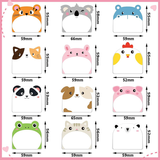 Yinder 24 Pads Animal Sticky Notes, Cute Cartoon Memo Self Adhesive