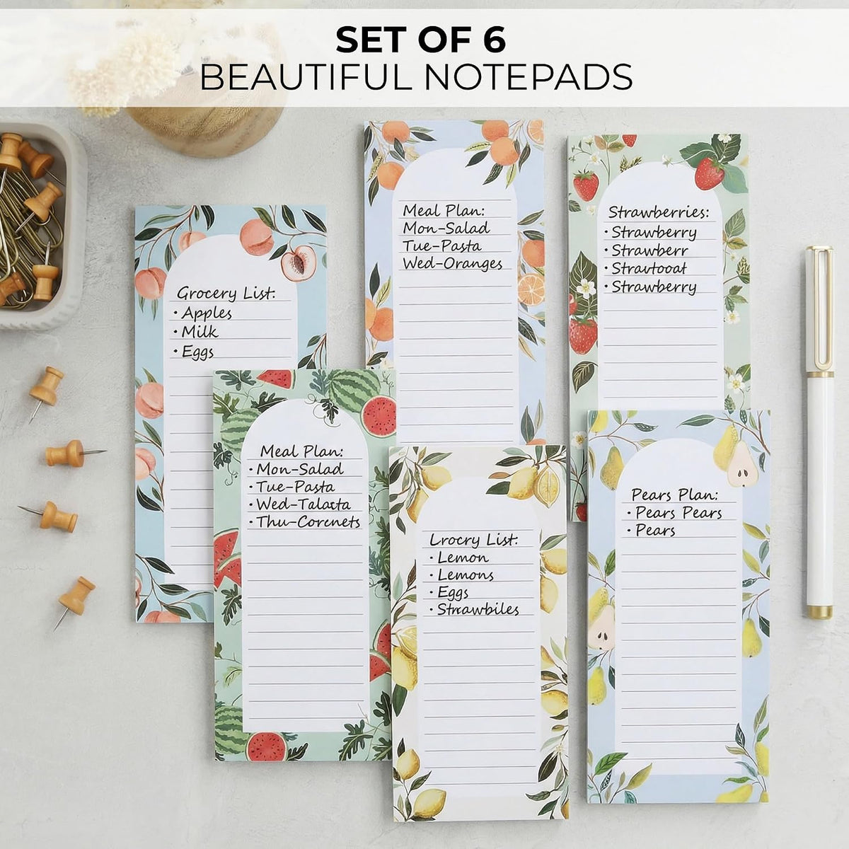 ZICOTO Beautiful Magnetic Notepads for Fridge - Set Of 6 To Do List Pads