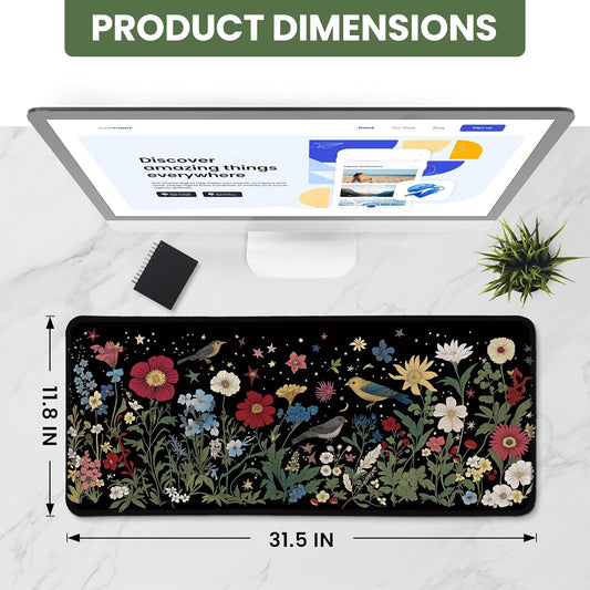Aesthetic Desk Mat, Cute Enchanted Garden Desk Pad Protector for Work & Decor, 31.5" x 11.8", Pretty Non-Slip Extended Mouse Pad for Office or Home