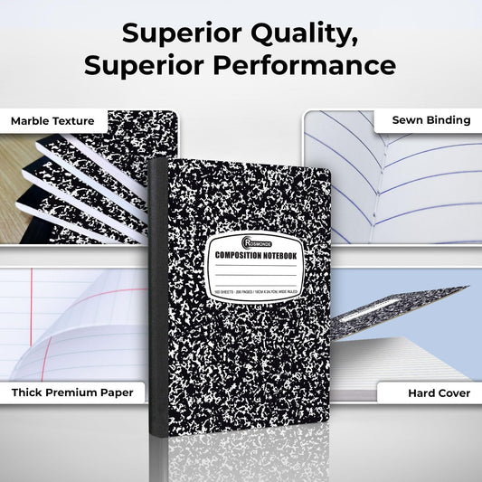 Rosmonde 5 Pack Wide Ruled Composition Notebook, Black Marble Notebooks