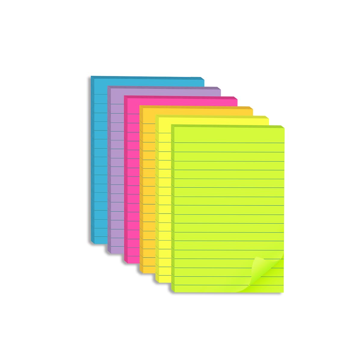 (12 Pack) Lined Sticky Notes 4x6 in,Bright Large Notepads with Lines