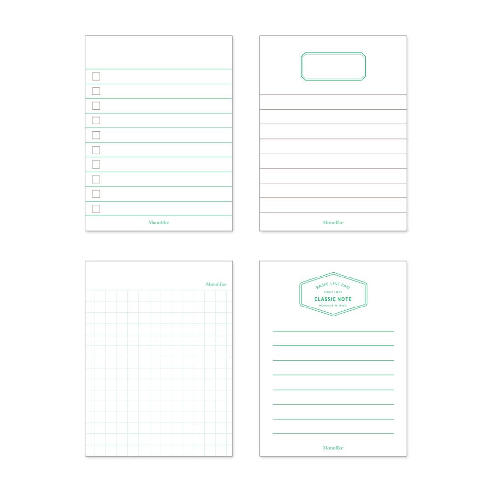 Monolike Memopad Smoothie Ver.3 design SET - 4 Packs, 4 Different Designs, 100 Sheets Per Pad, Total 400 Sheets, Note pads, Writing pads