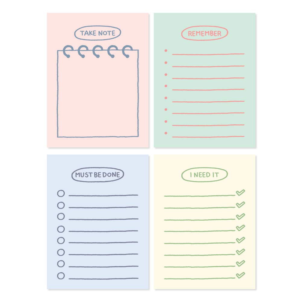 Monolike Memopad Smoothie Ver.3 design SET - 4 Packs, 4 Different Designs, 100 Sheets Per Pad, Total 400 Sheets, Note pads, Writing pads