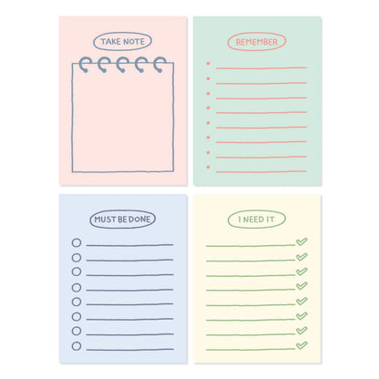 Monolike Memopad Smoothie Ver.3 design SET - 4 Packs, 4 Different Designs, 100 Sheets Per Pad, Total 400 Sheets, Note pads, Writing pads