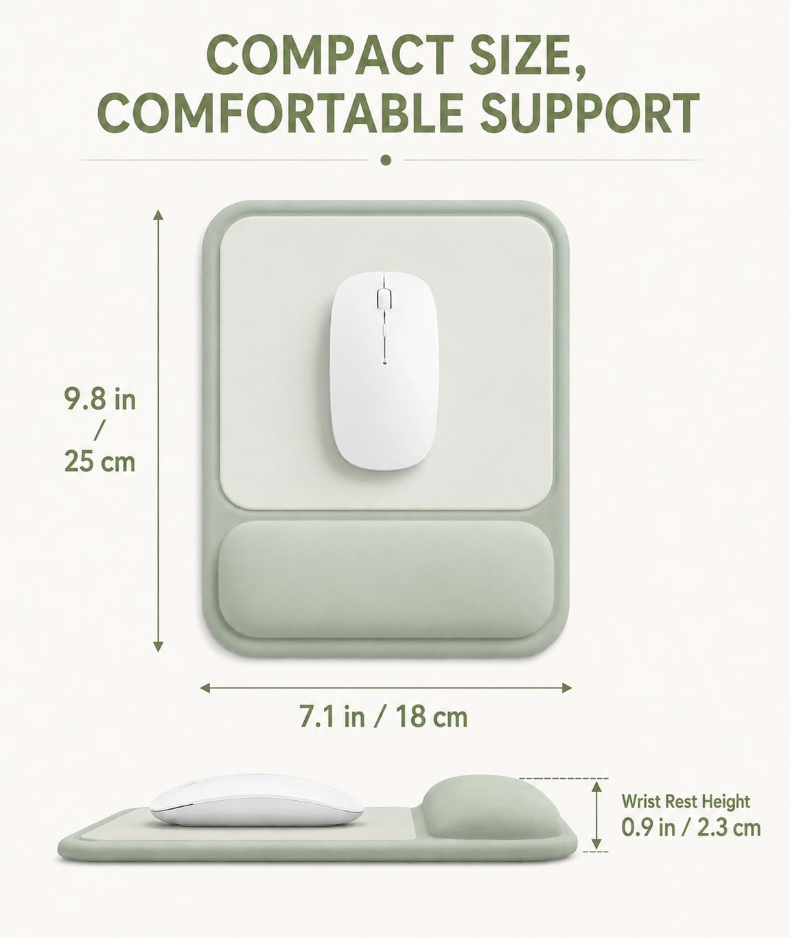 eulps Ergonomic Mouse Pad with Wrist Rest, Gel Mousepad with Soft Wrist Support, Non-Slip PU Base, Smooth Surface Mouse Pad for Wrist Pain Relief, Computer Laptop Office Home & Gaming (Sage Green)