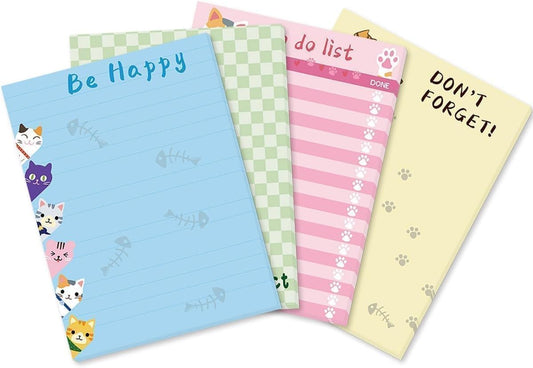 Fancy Land Cats Memo Pads 4 Pack Cute Animal Notepads for Office Home Teacher Appreciation Gift School Supply to Do List