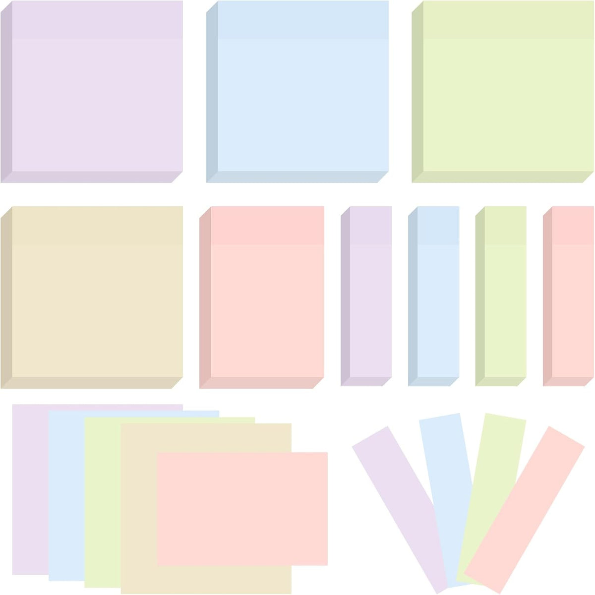 BAYTORY 6 Pads Soft Pastel Sticky Notes, Memo Sticky Note, Colorful Self-Stick Note Easy to Post for Office School Home Study (3x3 & 3x2 & 3x0.7 Inch)