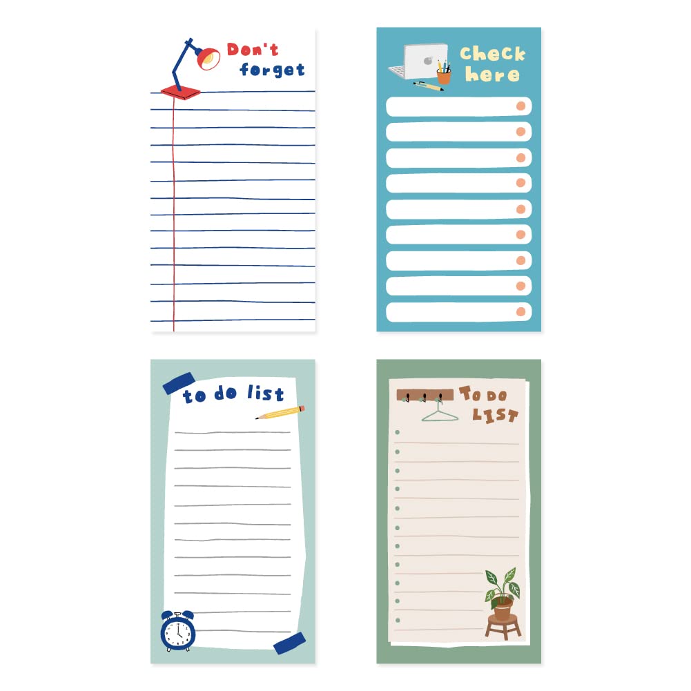 Monolike Memopad Smoothie Ver.3 design SET - 4 Packs, 4 Different Designs, 100 Sheets Per Pad, Total 400 Sheets, Note pads, Writing pads