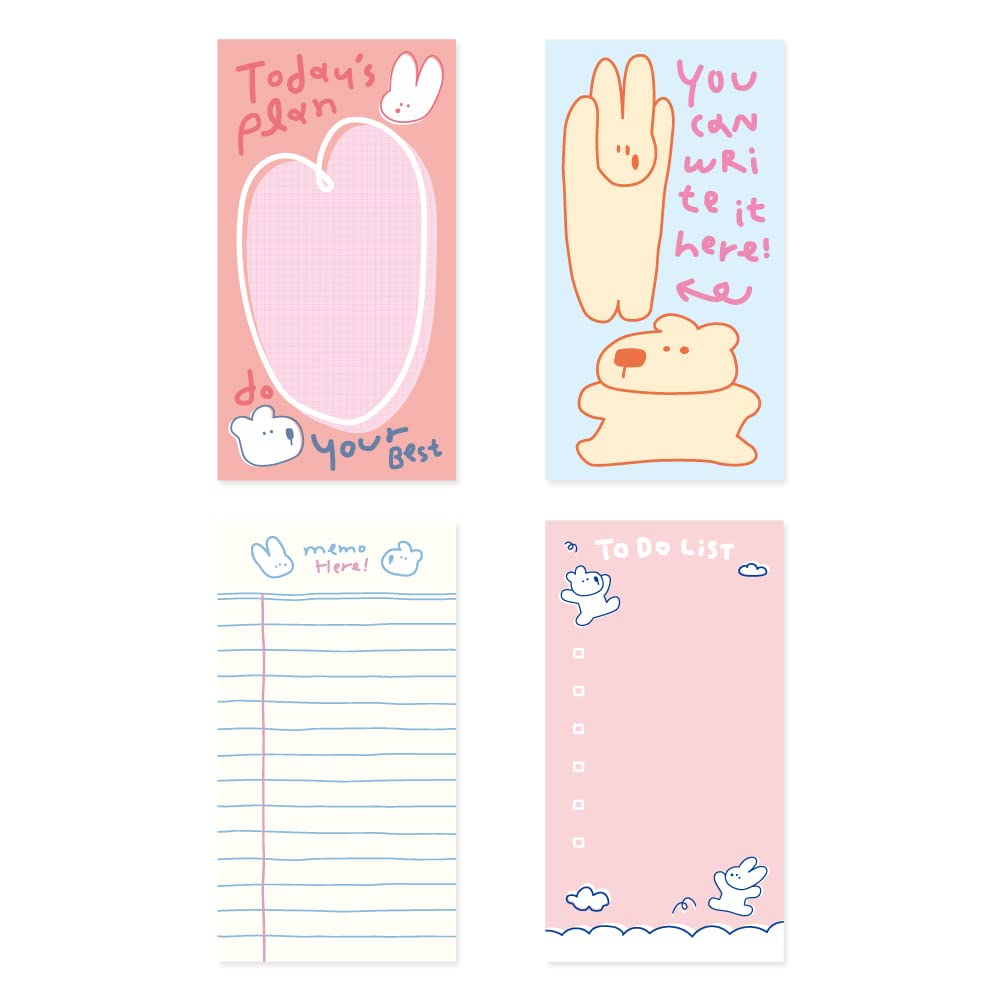 Monolike Memopad Smoothie Ver.3 design SET - 4 Packs, 4 Different Designs, 100 Sheets Per Pad, Total 400 Sheets, Note pads, Writing pads