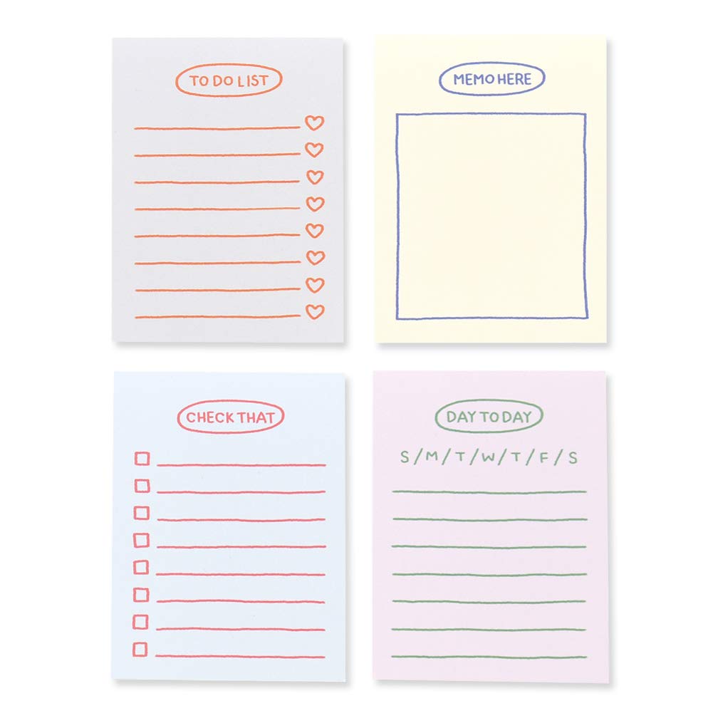Monolike Memopad Smoothie Ver.3 design SET - 4 Packs, 4 Different Designs, 100 Sheets Per Pad, Total 400 Sheets, Note pads, Writing pads