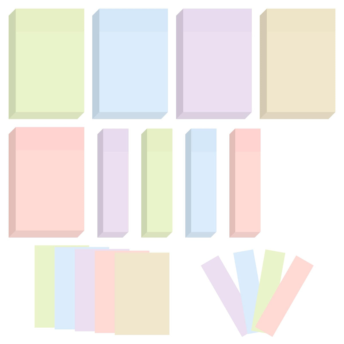 BAYTORY 6 Pads Soft Pastel Sticky Notes, Memo Sticky Note, Colorful Self-Stick Note Easy to Post for Office School Home Study (3x3 & 3x2 & 3x0.7 Inch)