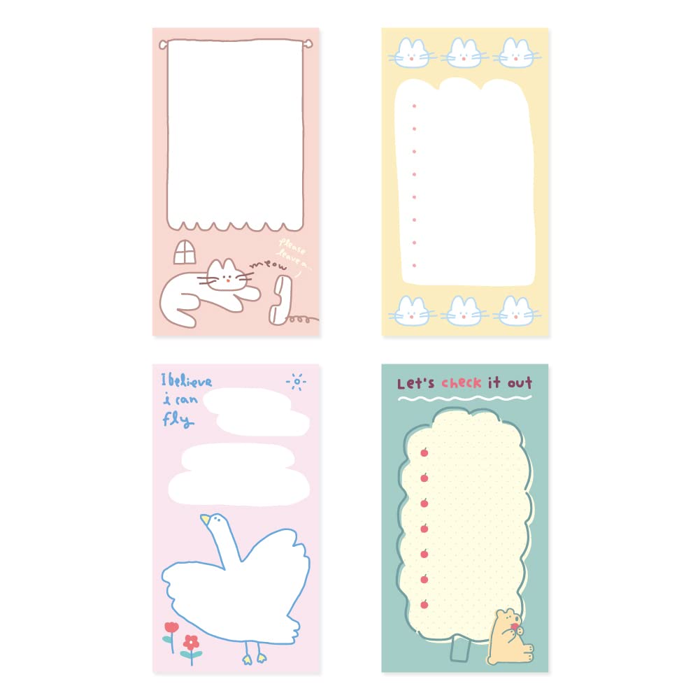 Monolike Memopad Smoothie Ver.3 design SET - 4 Packs, 4 Different Designs, 100 Sheets Per Pad, Total 400 Sheets, Note pads, Writing pads