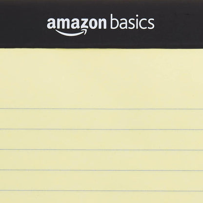 Amazon Basics Wide Ruled Lined Writing Pads, 8.5" x 11.75", Canary, 12-Pack of 50 Perforated Sheets, Sturdy Backing