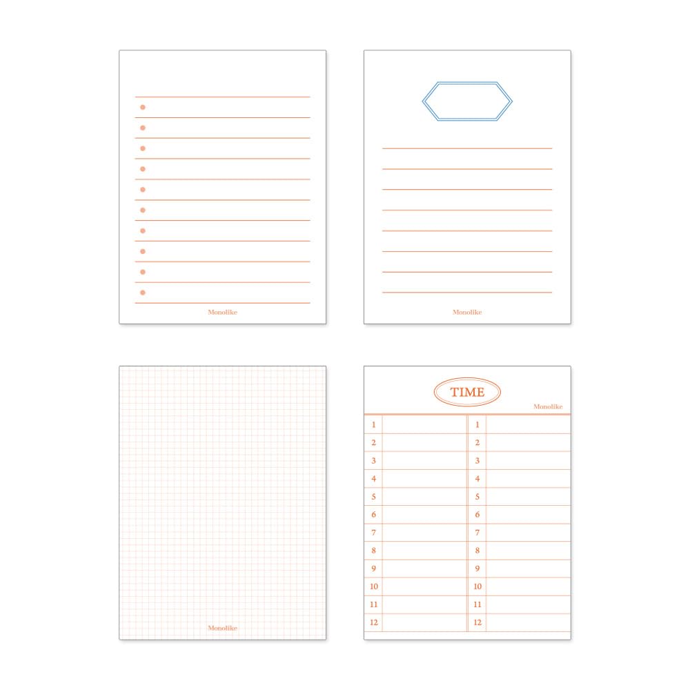 Monolike Memopad Smoothie Ver.3 design SET - 4 Packs, 4 Different Designs, 100 Sheets Per Pad, Total 400 Sheets, Note pads, Writing pads