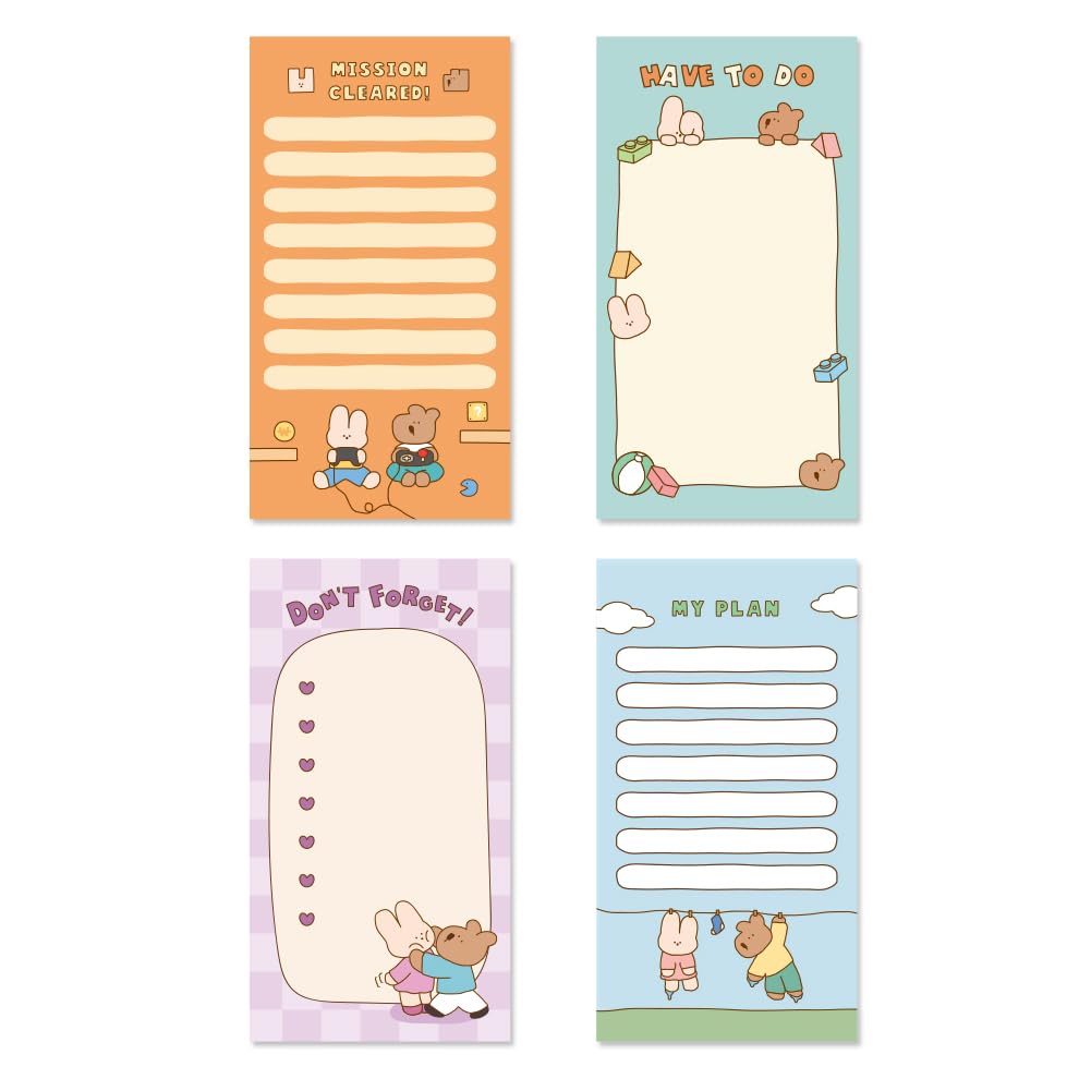 Monolike Memopad Smoothie Ver.3 design SET - 4 Packs, 4 Different Designs, 100 Sheets Per Pad, Total 400 Sheets, Note pads, Writing pads