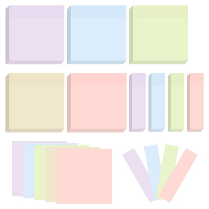 BAYTORY 6 Pads Soft Pastel Sticky Notes, Memo Sticky Note, Colorful Self-Stick Note Easy to Post for Office School Home Study (3x3 & 3x2 & 3x0.7 Inch)