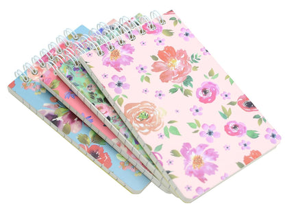 4pcs Small Top Spiral Notebook College Ruled 3x5inch Mini Cute Pocket Journals Hardcover 120 Pages 7mm Lined Pages Tiny Memo Pads for Home, Office, Work, Travel (4, Rose Flower)