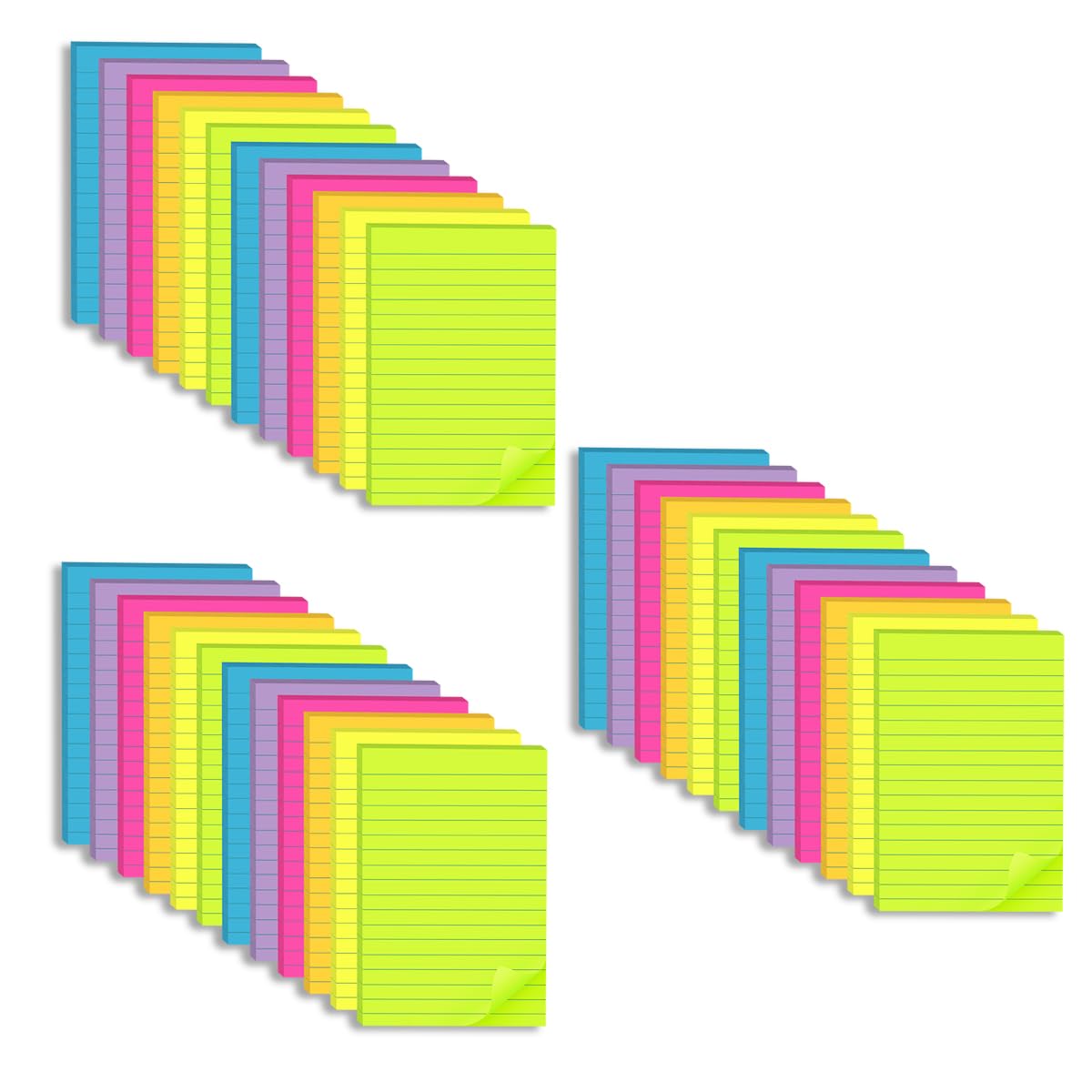 (12 Pack) Lined Sticky Notes 4x6 in,Bright Large Notepads with Lines