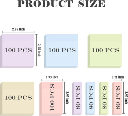 BAYTORY 6 Pads Soft Pastel Sticky Notes, Memo Sticky Note, Colorful Self-Stick Note Easy to Post for Office School Home Study (3x3 & 3x2 & 3x0.7 Inch)