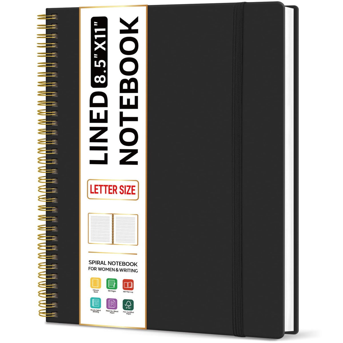 Taja Large Spiral Lined Notebook for Work, Journal for Women & Men