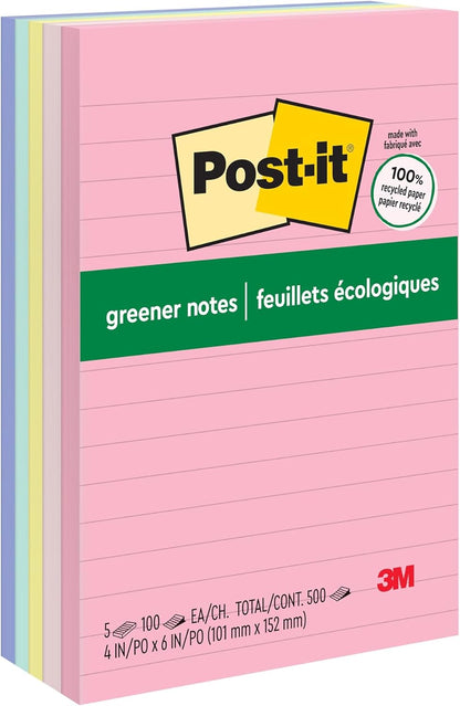Post-it Greener Notes, 4 x 6 in, Sweet Sprinkles Collection, 5 Lined Pads