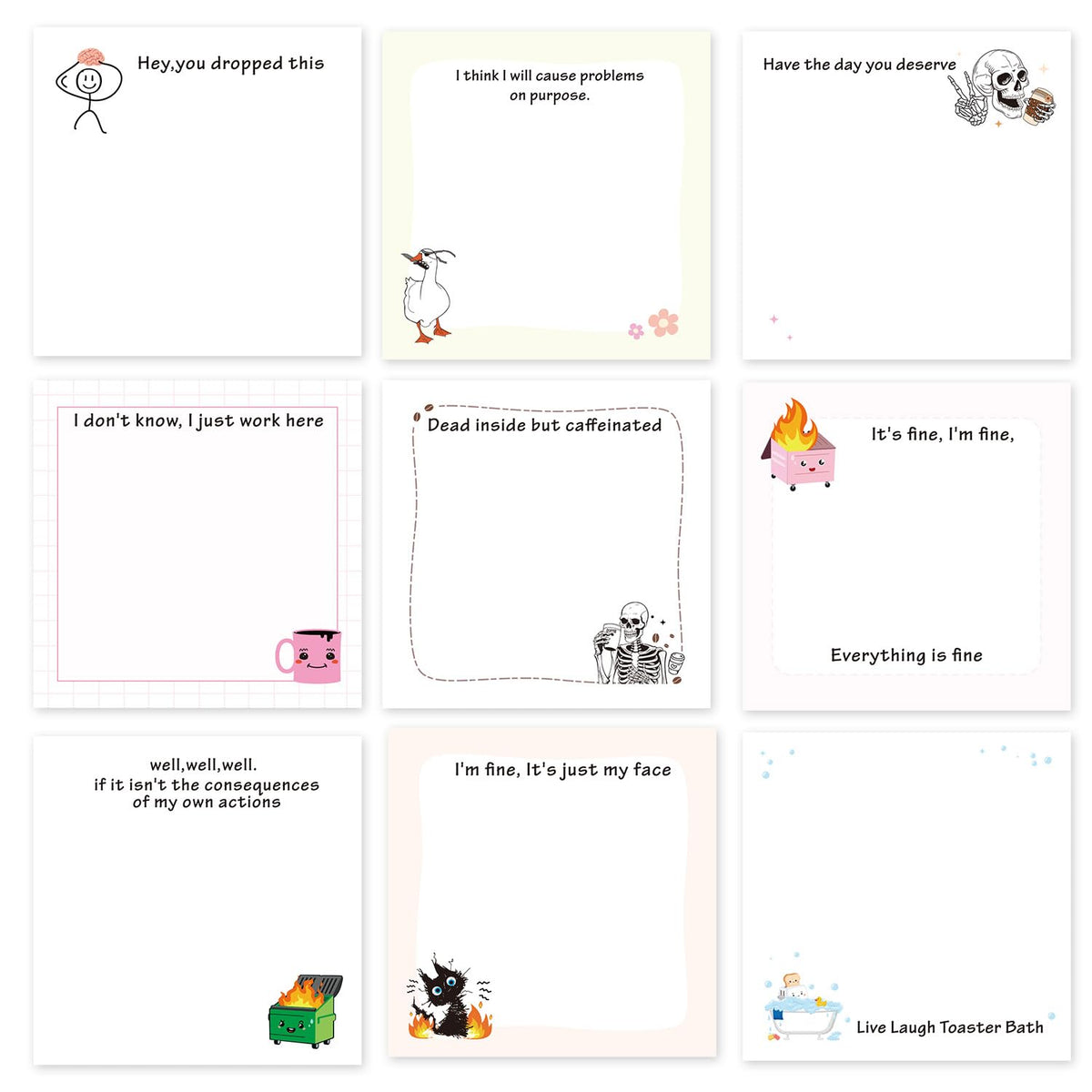 Gothic Sticky Notes 3x3 Dark Style Stationery 9-Pack