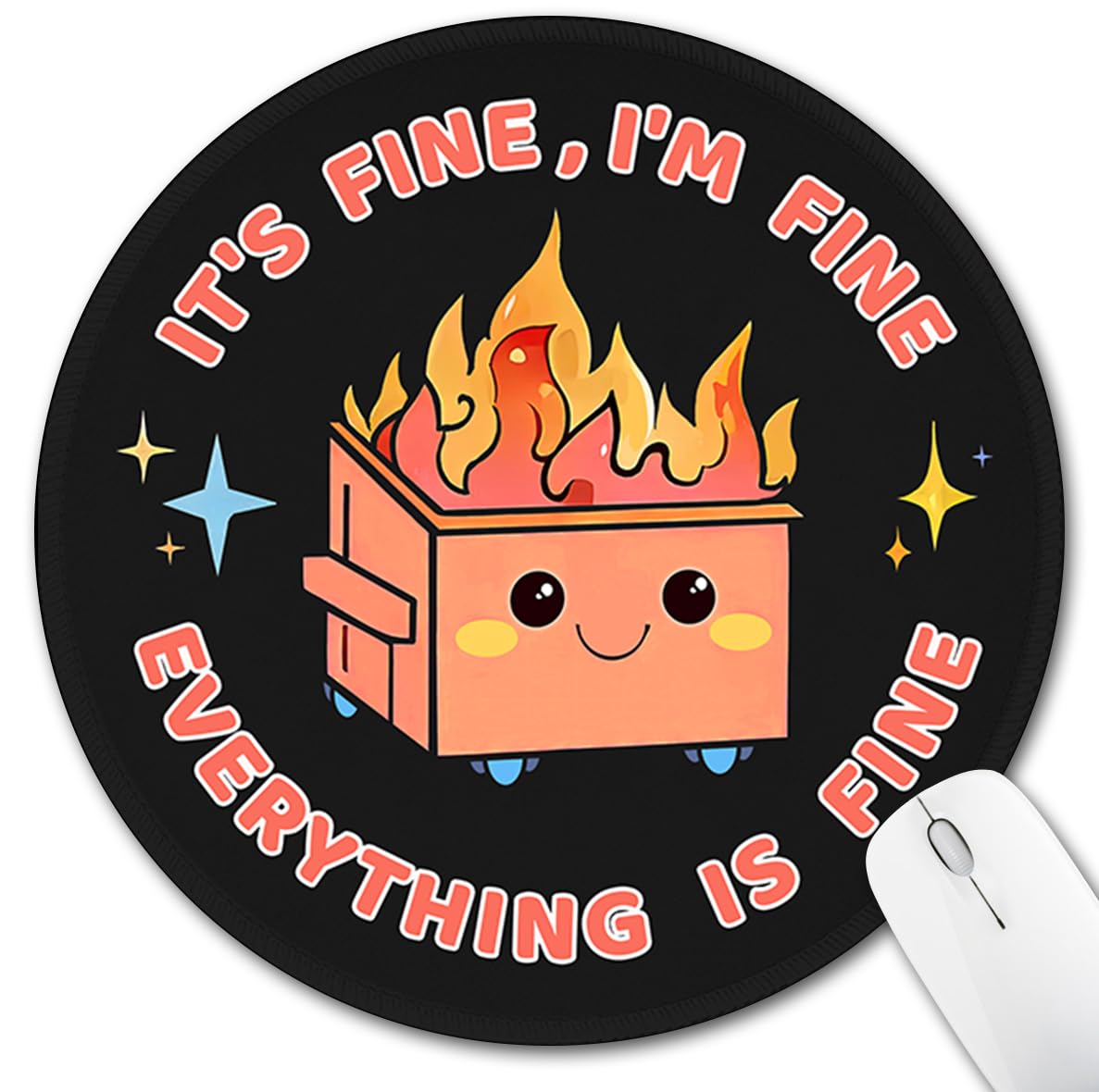 Hancynir Funny Mouse Pad for Desk, Cute Dumpster on Fire Round Mousepad
