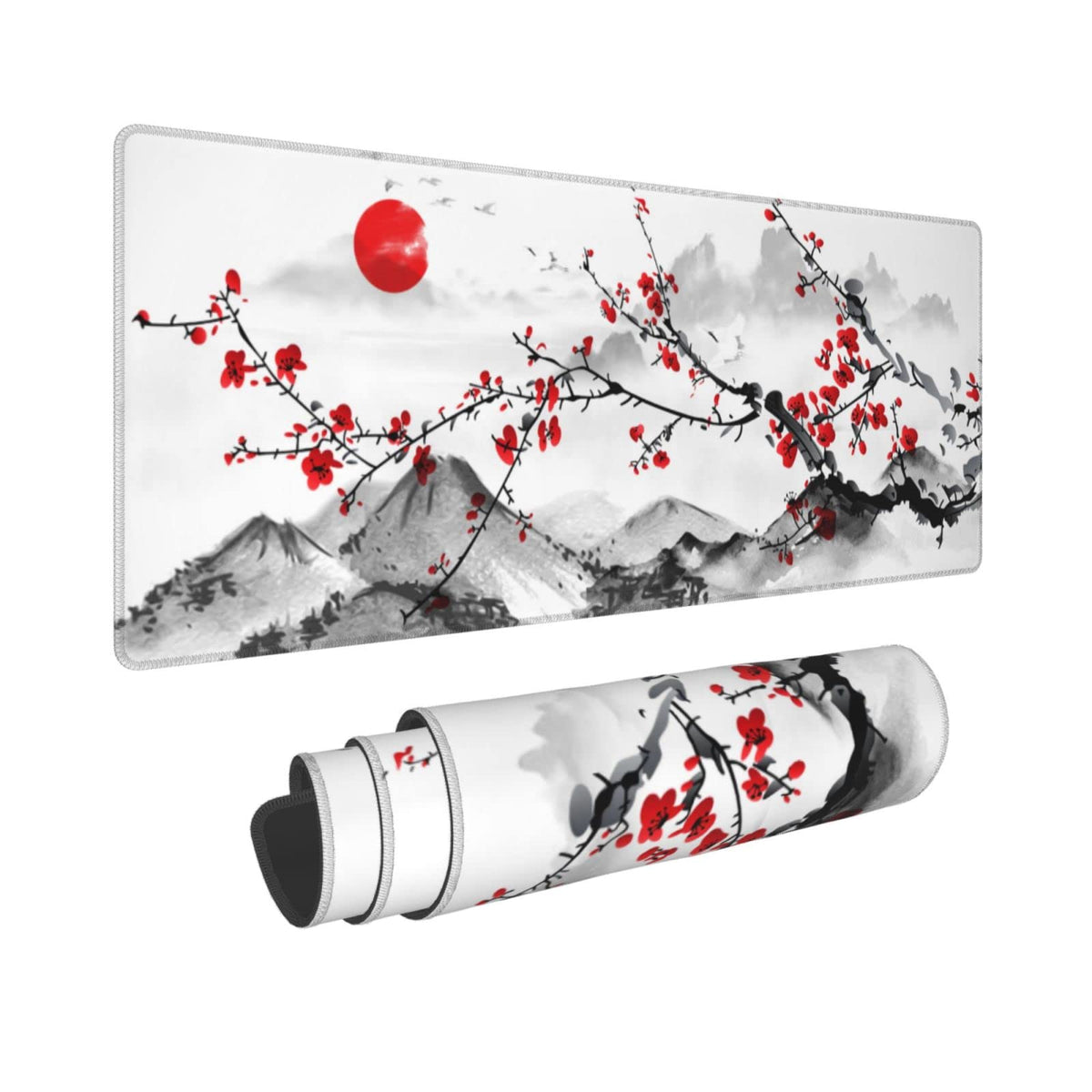 White Ukiyo-e Style Sports Car Large Gaming Mouse Pad Desktop Mat 31.5x11.8 Inch - Non-Slip Rubber Base - for Gamers - Perfect for Gamers & PC Enthusiasts