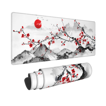 White Ukiyo-e Style Sports Car Large Gaming Mouse Pad Desktop Mat 31.5x11.8 Inch - Non-Slip Rubber Base - for Gamers - Perfect for Gamers & PC Enthusiasts
