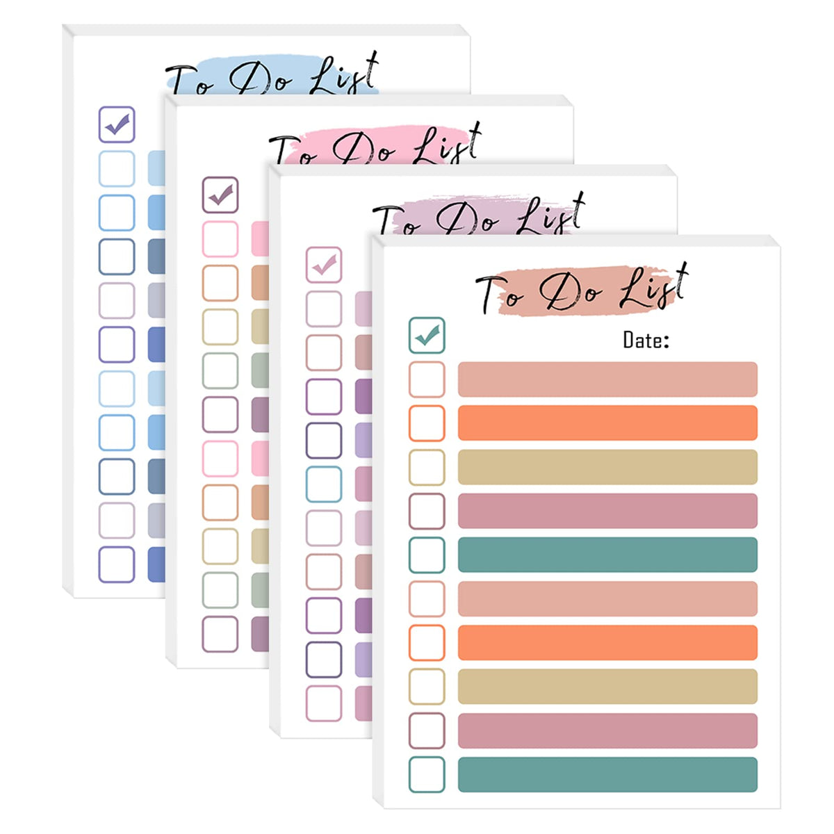 4 Pack to Do List Notepad, 4x6 Daily to Do List Sticky Notes