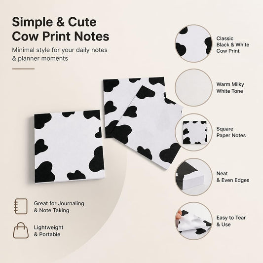 1 Pack Cow Print Memo Notes 3.15 x 3.15 in Cute Notes Blank Memo Pads for Office School Home 50 Sheets per Pad Non-sticky