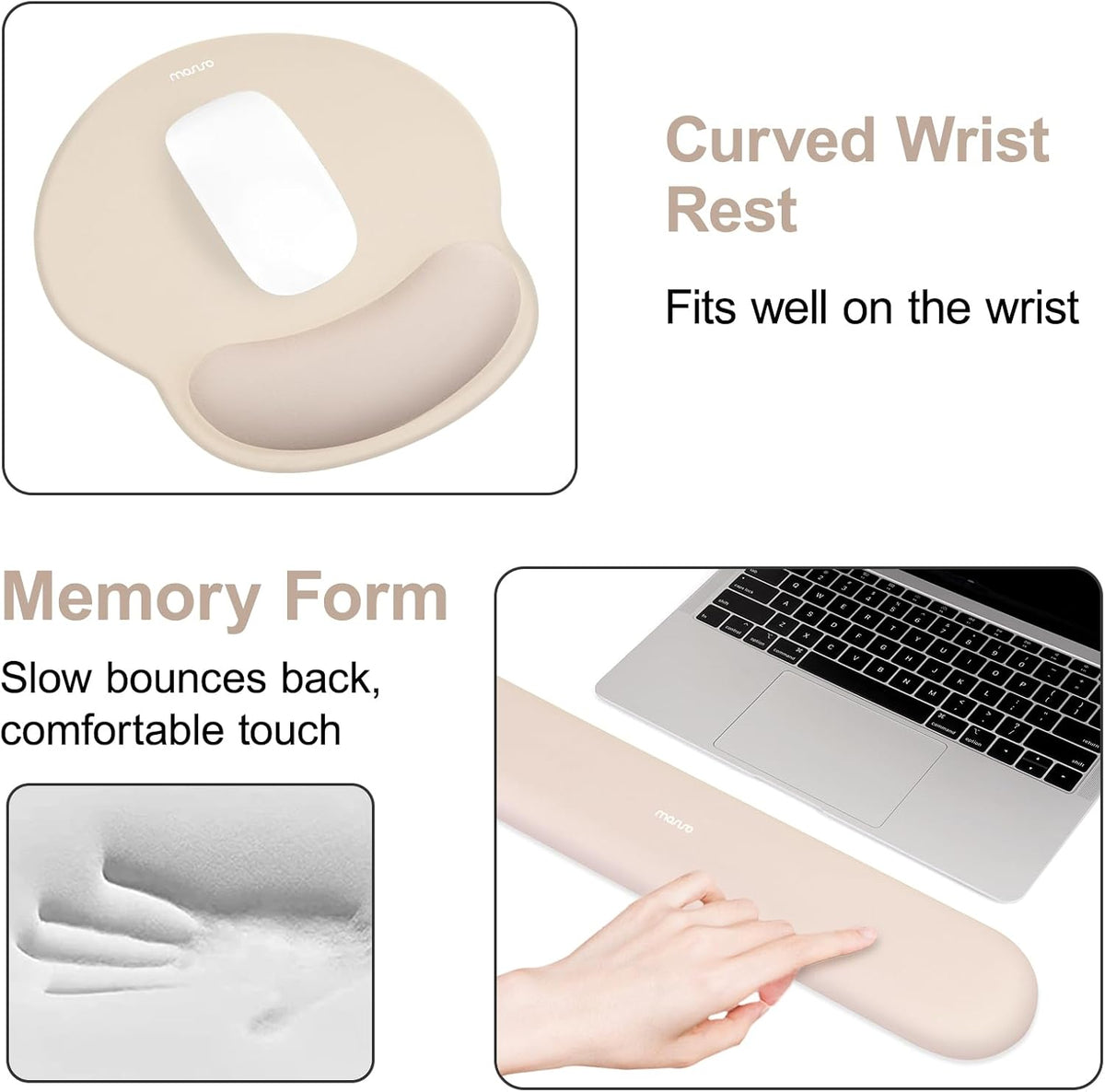 MOSISO Wrist Rest for Mouse Pad Set, Large Gaming Deskpad, Apricot