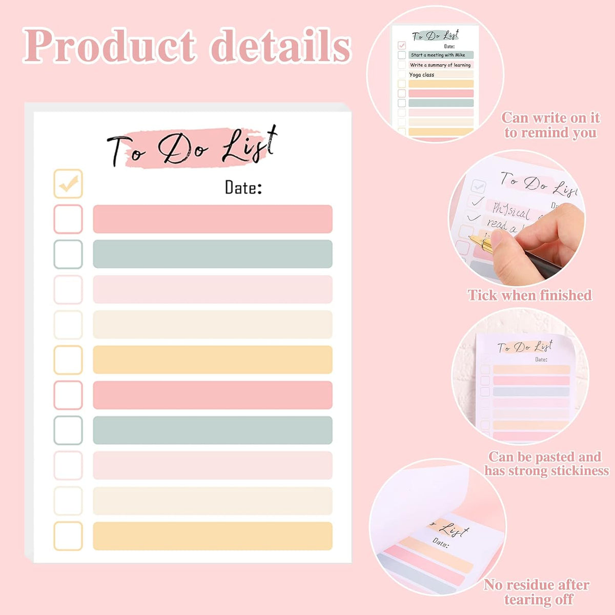 4 Pack to Do List Notepad, 4x6 Daily to Do List Sticky Notes