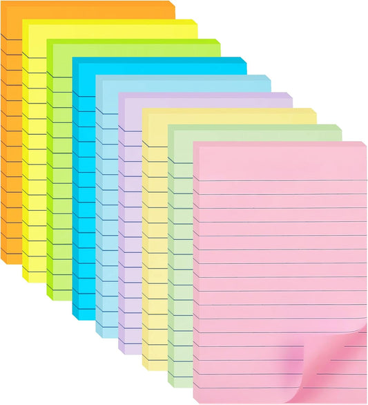 HQCME 9 Pack Lined Sticky Notes with Lines 4X6 in, 9 Pastel Slef-Stick Pads
