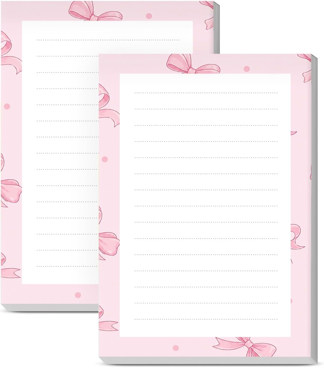 Sticky Notes 4X6 Inches, 2 Pack Large Cute Self-Stick Pads, Bright Funny Memo Pads Easy to Stick for Home, Office Cute Pink Bowties