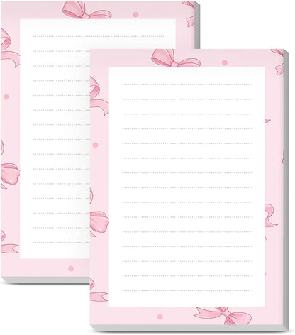 Sticky Notes 4X6 Inches, 2 Pack Large Cute Self-Stick Pads, Bright Funny Memo Pads Easy to Stick for Home, Office Cute Pink Bowties