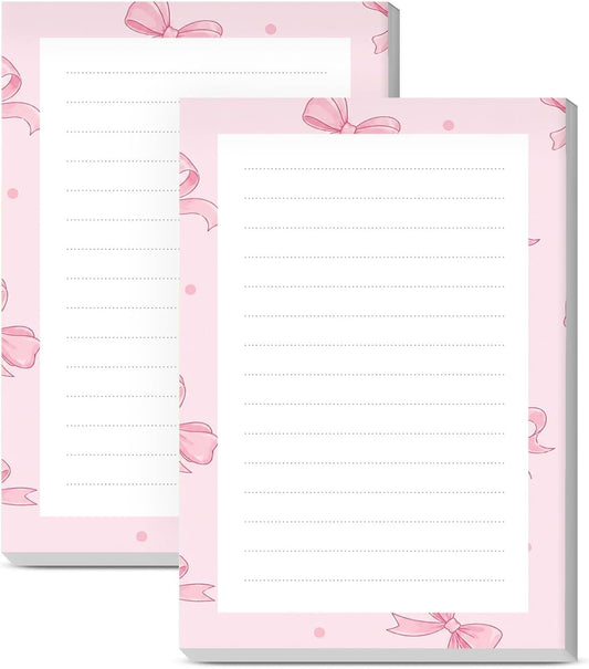 Sticky Notes 4X6 Inches, 2 Pack Large Cute Self-Stick Pads, Bright Funny Memo Pads Easy to Stick for Home, Office Cute Pink Bowties