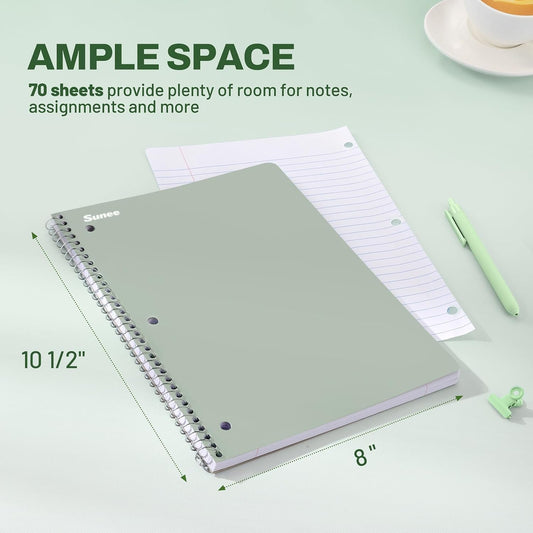 SUNEE Spiral Notebooks, 3 Pack, 1-Subject, College Ruled Paper, 8" x 10-1/2", 70 Sheets per Notebook, Assorted Aesthetic Colors Spiral Notebooks for School