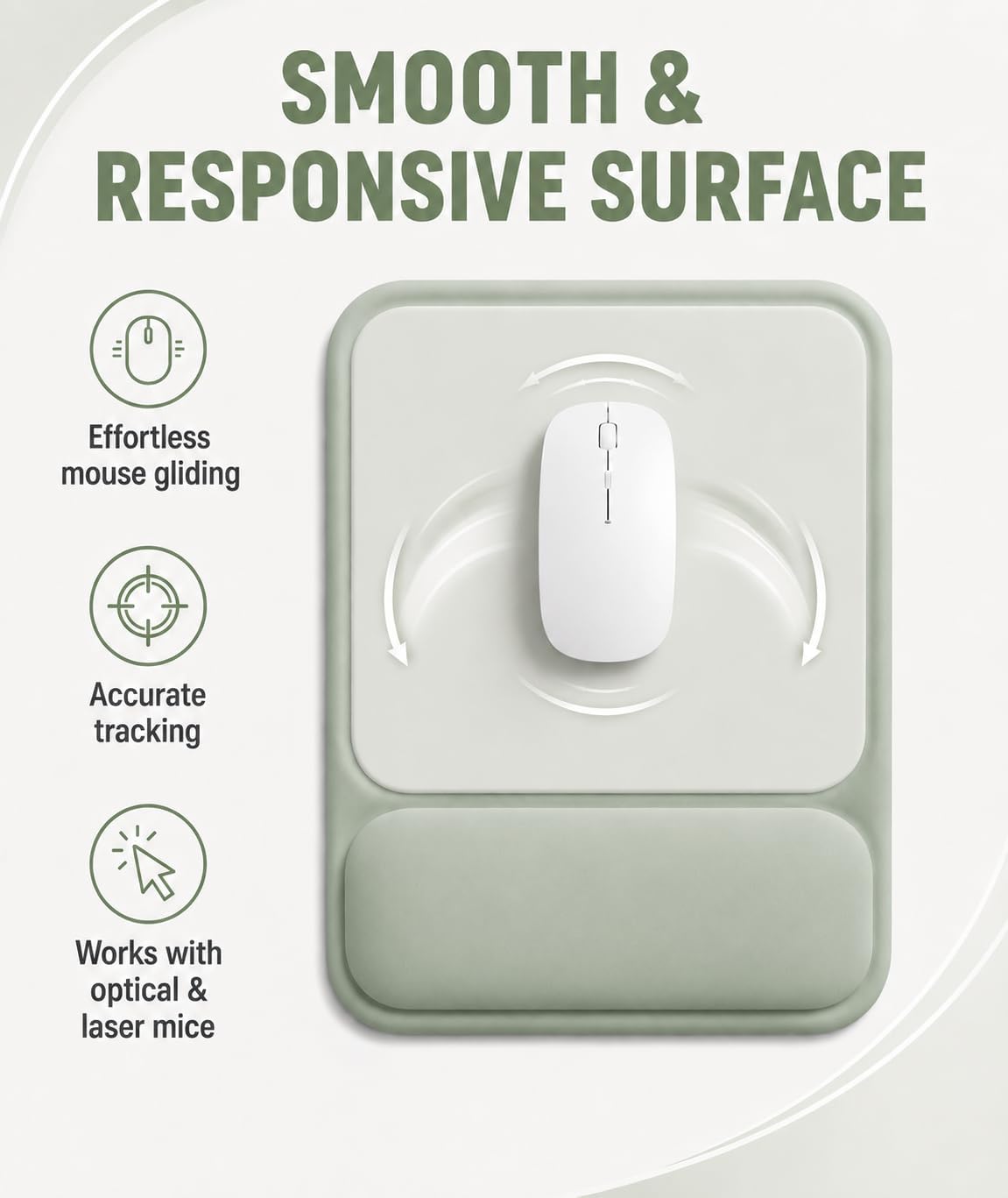 eulps Ergonomic Mouse Pad with Wrist Rest, Gel Mousepad with Soft Wrist Support, Non-Slip PU Base, Smooth Surface Mouse Pad for Wrist Pain Relief, Computer Laptop Office Home & Gaming (Sage Green)