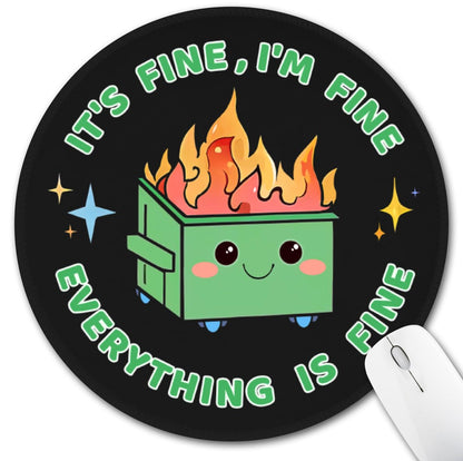 Hancynir Funny Mouse Pad for Desk, Cute Dumpster on Fire Round Mousepad