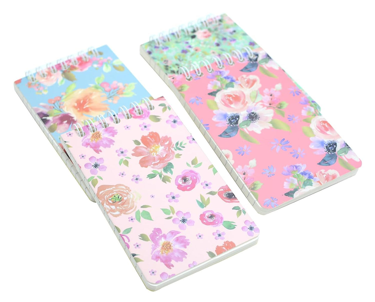 4pcs Small Top Spiral Notebook College Ruled 3x5inch Mini Cute Pocket Journals Hardcover 120 Pages 7mm Lined Pages Tiny Memo Pads for Home, Office, Work, Travel (4, Rose Flower)